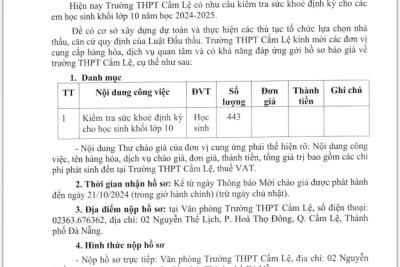 MỜI CHÀO GIÁ CUNG CẤP HÀNG HÓA, DỊCH VỤ CHO TRƯỜNG THPT CẨM LỆ