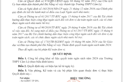 QUYẾT ĐỊNH VỀ VIỆC CÔNG BỐ CÔNG KHAI QUYẾT TOÁN NGÂN SÁCH NĂM 2024