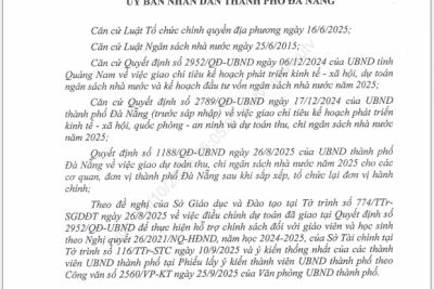 QUYẾT ĐỊNH VỀ VIỆC ĐIỀU CHỈNH DỰ TOÁN CHI NGÂN SÁCH NHÀ NƯỚC GIAO NĂM 2025 ĐỐI VỚI SỞ GIÁO DỤC VÀ ĐÀO TẠO