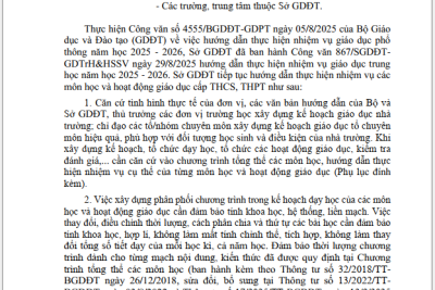 HƯỚNG DẪN THỰC HIỆN NHIỆM VỤ CÁC MÔN HỌC VÀ HOẠT ĐỘNG GIÁO DỤC CẤP THCS, THPT NĂM HỌC 2025-2026