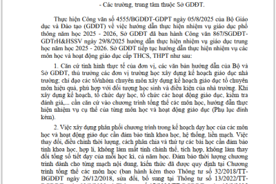 HƯỚNG DẪN THỰC HIỆN NHIỆM VỤ CÁC MÔN HỌC VÀ HOẠT ĐỘNG GIÁO DỤC CẤP THCS, THPT NĂM HỌC 2025-2026