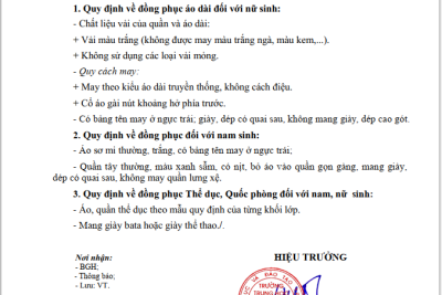 THÔNG BÁO QUY ĐỊNH VỀ ĐỒNG PHỤC HỌC SINH