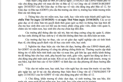 THÔNG BÁO NGHỈ HỌC DO BÃO SỐ 12