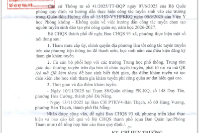 THÔNG BÁO VỀ VIỆC TUYÊN TRUYỀN KHÁM TUYỂN TẠO NGUỒN TUYỂN SINH ĐÀO TẠO PHI CÔNG QUÂN SỰ NĂM HỌC 2026-2027