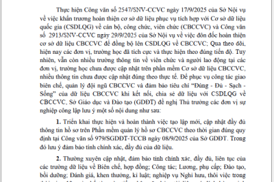 ĐÔN ĐỐC HOÀN THIỆN CƠ SỞ DỮ LIỆU QUỐC GIA VỀ CÔNG CHỨC, VIÊN CHỨC