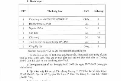 Mời thầu báo giá camera 22 02 2023