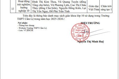 THÔNG BÁO DANH MỤC SÁCH GIÁO KHOA LỚP 10 NĂM HỌC 2025-2026