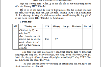 MỜI CHÀO GIÁ CUNG CẤP HÀNG HÓA, DỊCH VỤ CHO TRƯỜNG THPT CẨM LỆ