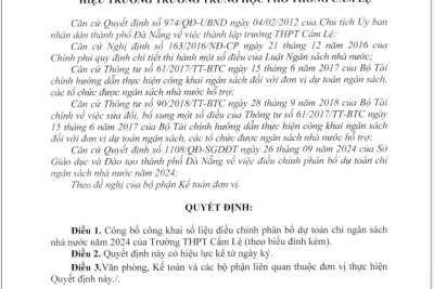 QUYẾT ĐỊNH VỀ VIỆC CÔNG BỐ CÔNG KHAI ĐIỀU CHỈNH PHÂN BỔ DỰ TOÁN CHI NGÂN SÁCH NHÀ NƯỚC NĂM 2024