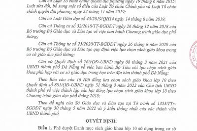 Danh mục sách giáo khoa lớp 10 năm học 2022-2023