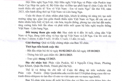 Phát động cuộc thi vẽ tranh thiếu nhi quốc tế “Em vẽ Việt Nam – em vẽ nước Nga”