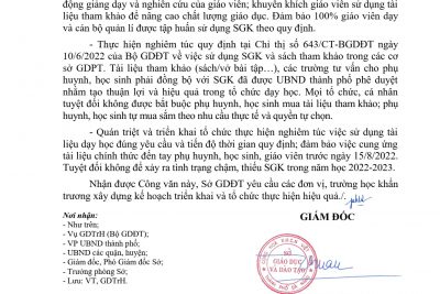 Hướng dẫn sử dụng tài liệu dạy học bậc trung học năm học 2022-2023