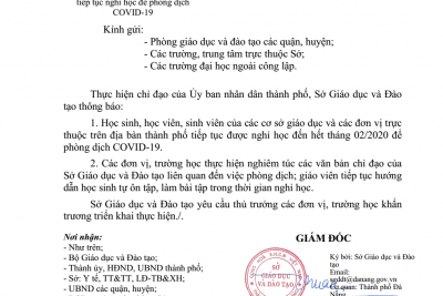 Thông báo Nghỉ học của Sở GD&ĐT TP. Đà Nẵng