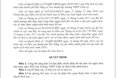 QUYẾT ĐỊNH VỀ VIỆC CÔNG BỐ CÔNG KHAI ĐIỀU CHỈNH PHÂN BỔ DỰ TOÁN CHI NGÂN SÁCH NHÀ NƯỚC NĂM 2024 CỦA TRƯỜNG THPT CẨM LỆ