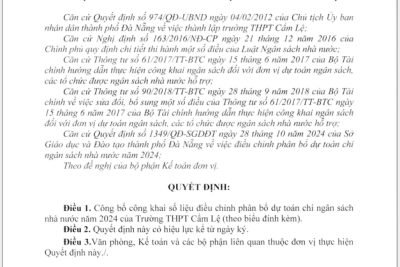 QUYẾT ĐỊNH VỀ VIỆC CÔNG BỐ CÔNG KHAI ĐIỀU CHỈNH PHÂN BỔ DỰ TOÁN CHI NGÂN SÁCH NHÀ NƯỚC NĂM 2024